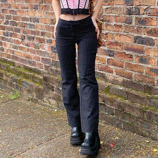 Y2K AESTHETIC BLACK STRIPED PANTS-Cosmique Studio-Aesthetic-Outfits