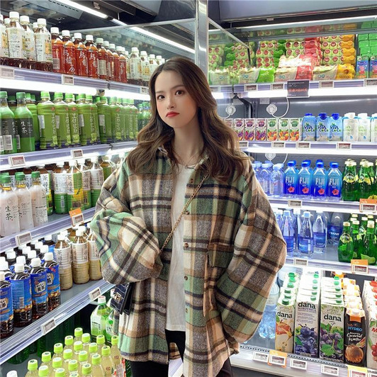 KOREAN CASUAL PLAID OVERSIZE SHIRT-Cosmique Studio-Aesthetic-Outfits