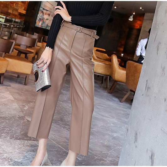 ELEGANT KOREAN OFFICE STYLE PU LEATHER PANTS-Cosmique Studio-Aesthetic-Outfits