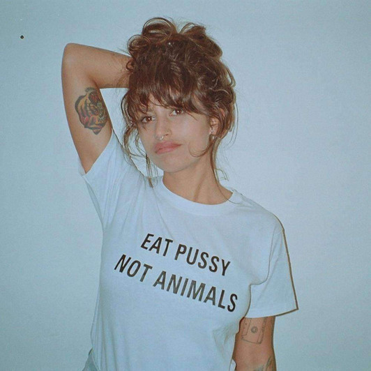 eat p*ssy not animals tee in white