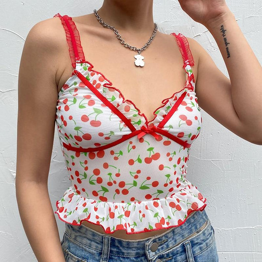 Y2K CHERRY CROP TOP - Cosmique Studio - Aesthetic Outfits