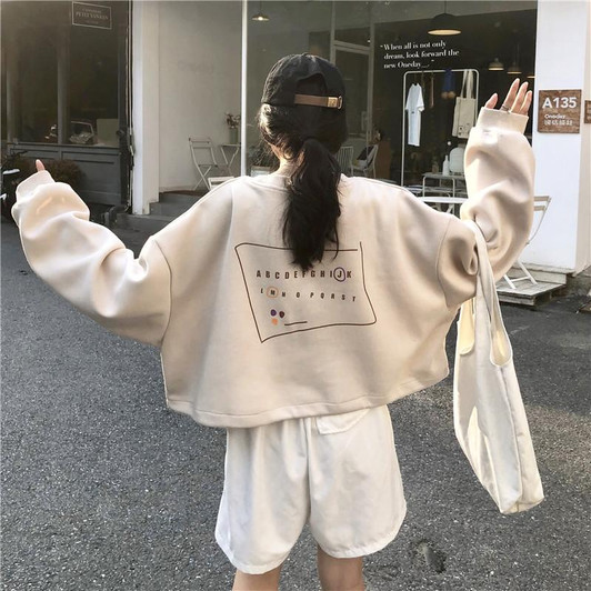 KOREAN OVERSIZE CROP SWEATSHIRT - Cosmique Studio - Aesthetic Clothes