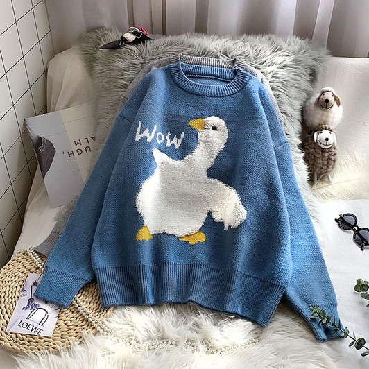 TUMBLR AESTHETIC KNITTED DUCK SWEATER - Cosmique Studio
