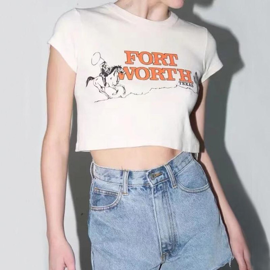 INDIE AESTHETIC PRINTED CROP TEE - Cosmique Studio