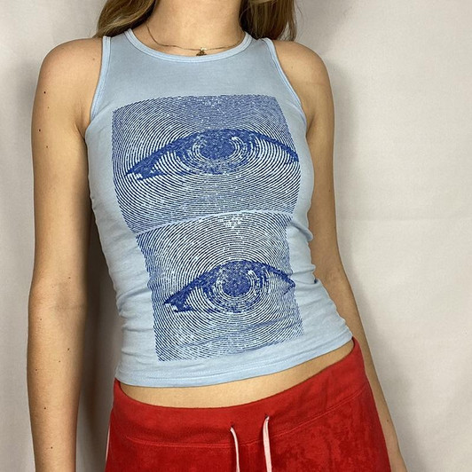 Y2K AESTHETIC EYES PRINT SLEEVELES CROP TOP