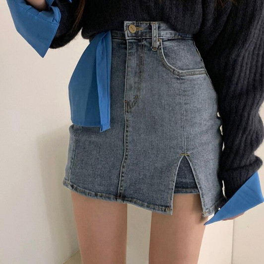 Y2K HIGH WAIST SLASH DENIM SKIRT
