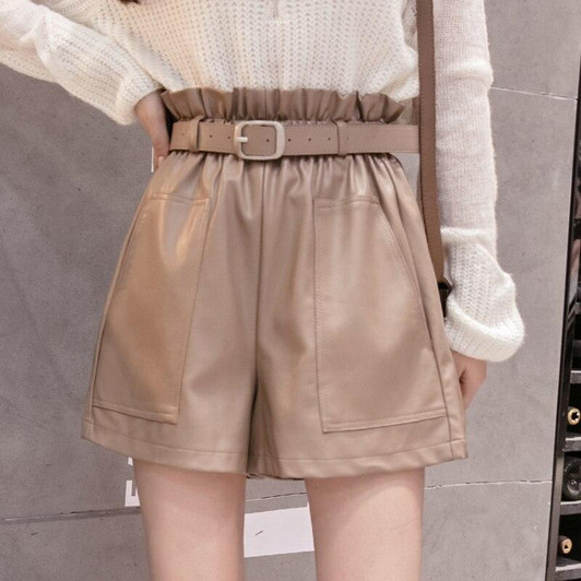 VSCO AESTHETIC HIGH WAIST WIDE LEG LEATHER SHORTS-Cosmique Studio