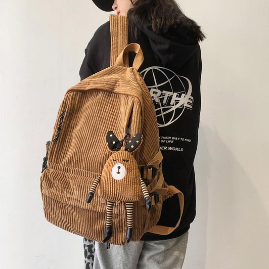 CORDUROY SOLID COLOR CUTE BACKPACK - Cosmique Studio