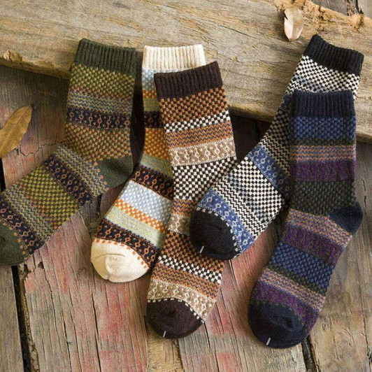 vintage knitted colorful socks to keep your feet warm.
