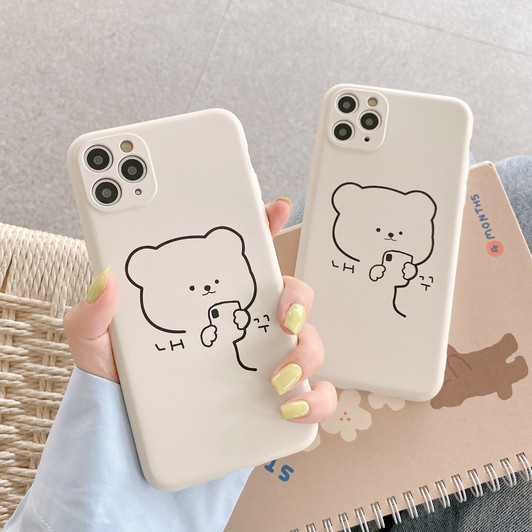 Minimal Cute Bear Design White Phone Case
