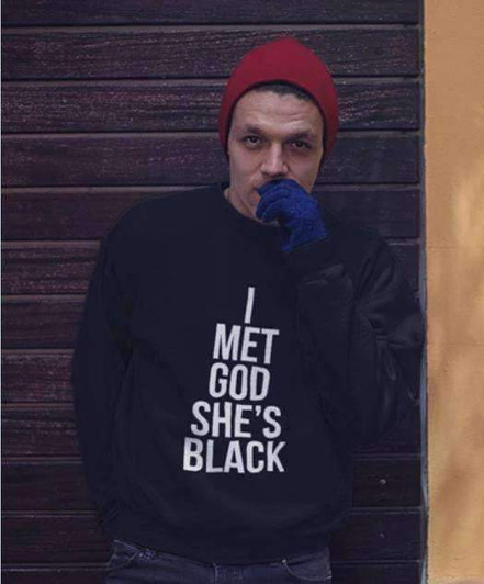 i met god she's black sweatshirt in black