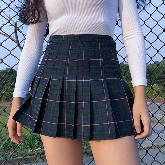 Plaid High Waist Pleated Mini School Skirt