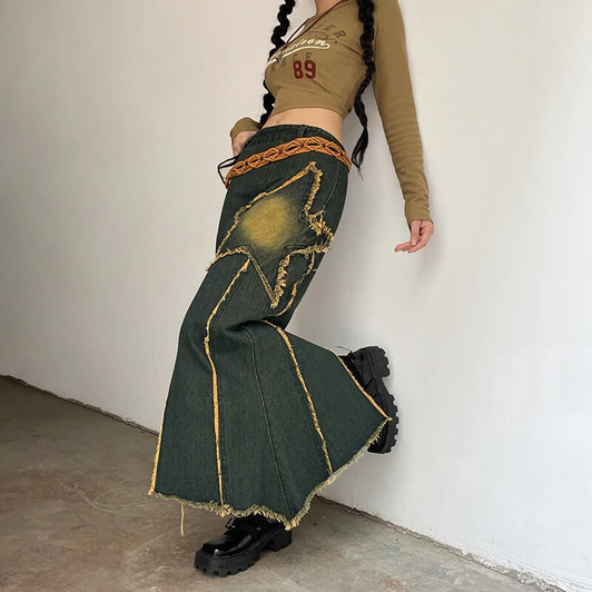 Star Patch Slit Maxi Skirt