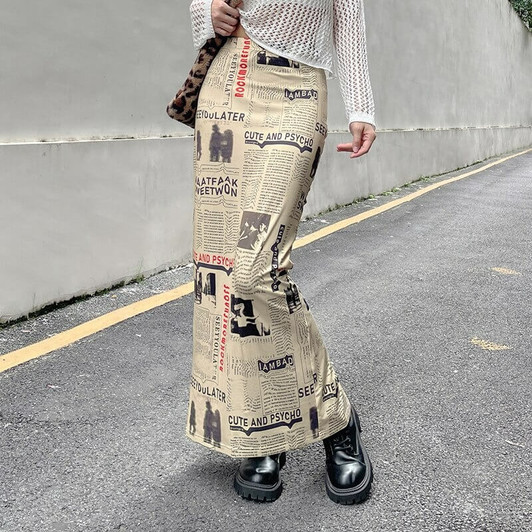 Vintage Aesthetic Newspaper Maxi Skirt