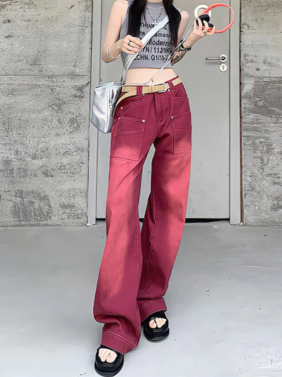Y2k Bf Style Red Denim Pants