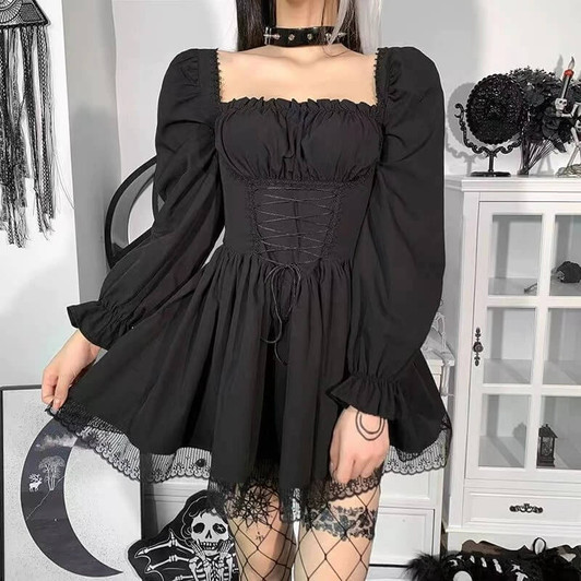 Gothic Lace-up Mini Dress