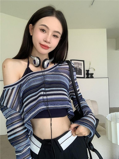 Y2K Striped Crop Sweater