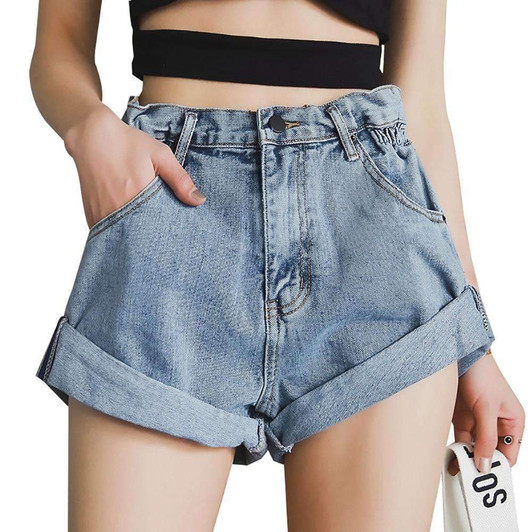 vintage crimping denim shorts in light blue