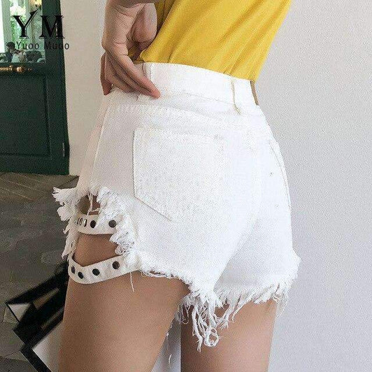 e-girl ripped denim shorts in white