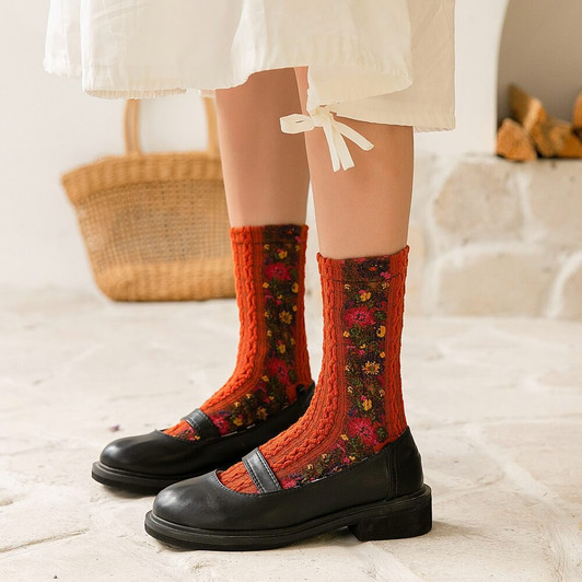 vintage floral soft socks in red