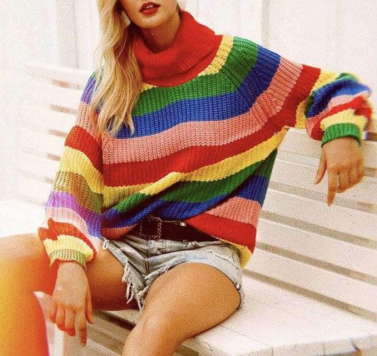 rainbow colorful stripe casual sweater