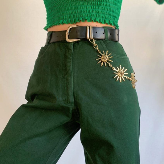 DREAMY VINTAGE FOREST GREEN JEANS-Cosmique Studio - Aesthetic Clothing