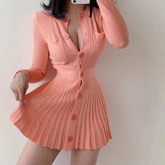 SEXY PINK KNITTED MINI DRESS - Cosmique Studio