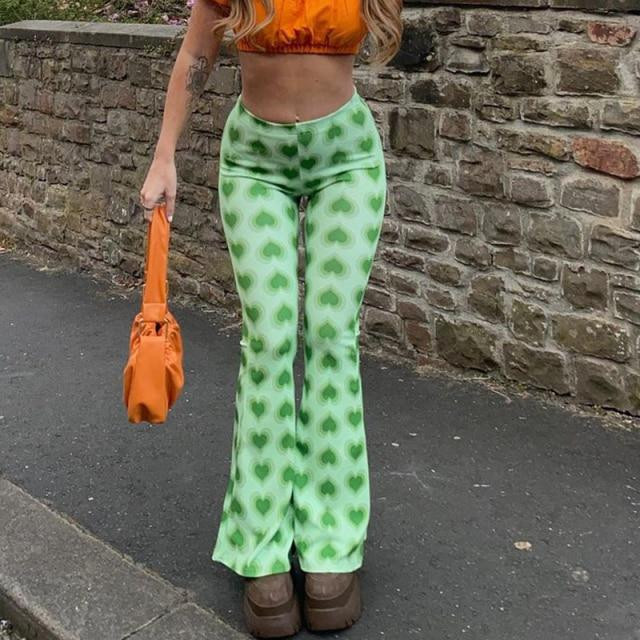 Y2K AESTHETIC HEART SHAPE PRINT GREEN 