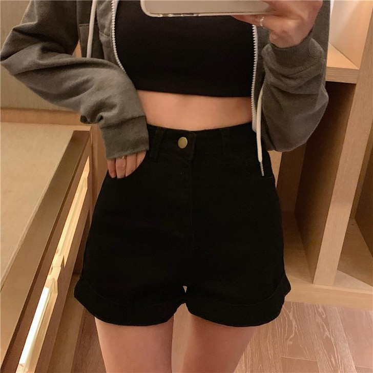 RETRO STYLE CHIC HIGH WAIST DENIM SHORTS - Cosmique Studio RETRO STYLE CHIC HIGH WAIST DENIM SHORTS - Cosmique Studio
