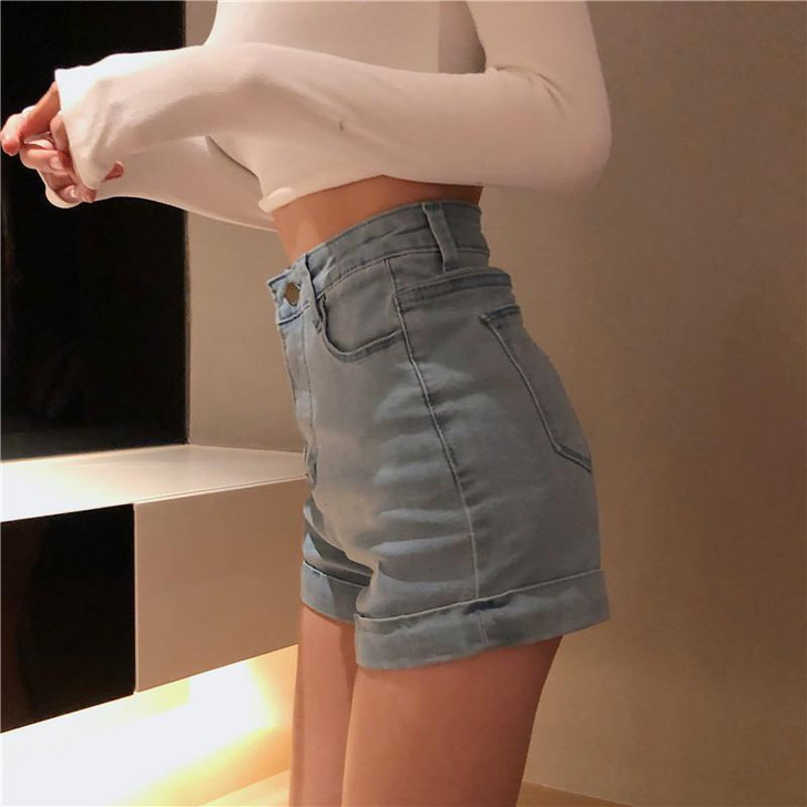 RETRO STYLE CHIC HIGH WAIST DENIM SHORTS - Cosmique Studio RETRO STYLE CHIC HIGH WAIST DENIM SHORTS - Cosmique Studio