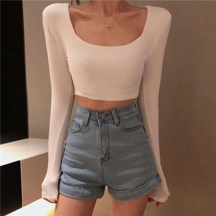 RETRO STYLE CHIC HIGH WAIST DENIM SHORTS - Cosmique Studio RETRO STYLE CHIC HIGH WAIST DENIM SHORTS - Cosmique Studio