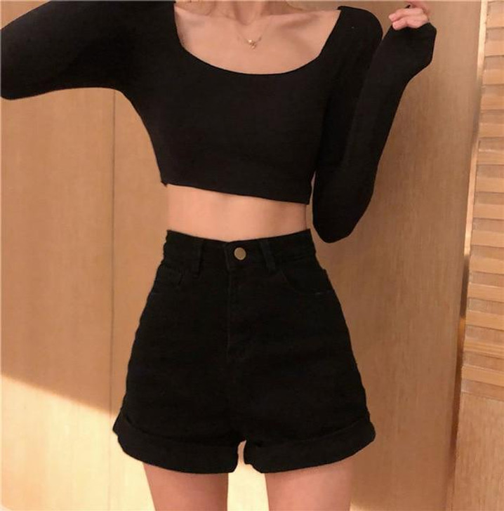 RETRO STYLE CHIC HIGH WAIST DENIM SHORTS - Cosmique Studio RETRO STYLE CHIC HIGH WAIST DENIM SHORTS - Cosmique Studio