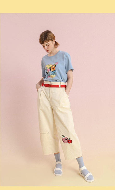 AESTHETIC CARTOON FRUIT EMBROIDERY PANTS - Cosmique Studio AESTHETIC CARTOON FRUIT EMBROIDERY PANTS - Cosmique Studio