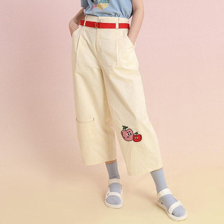 AESTHETIC CARTOON FRUIT EMBROIDERY PANTS - Cosmique Studio AESTHETIC CARTOON FRUIT EMBROIDERY PANTS - Cosmique Studio