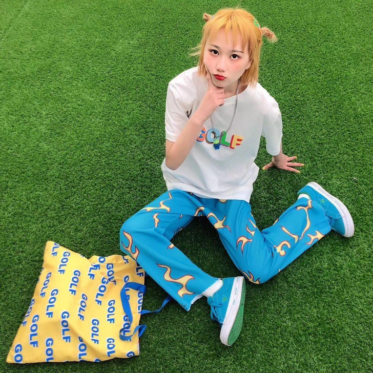 HARAJUKU STYLE BLUE ELASTIC WAIST PANTS - Cosmique Studio