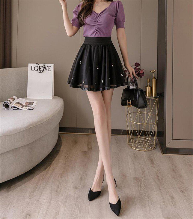 BLACK MESH ELASTIC MINI SKIRT - Cosmique Studio