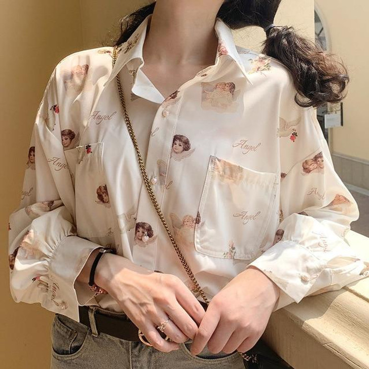 RETRO CUPID ANGEL PRINT SHIRT-Cosmique Studio-Aesthetic-Egirl-Grunge-Clothing RETRO CUPID ANGEL PRINT SHIRT-Cosmique Studio-Aesthetic-Egirl-Grunge-Clothing