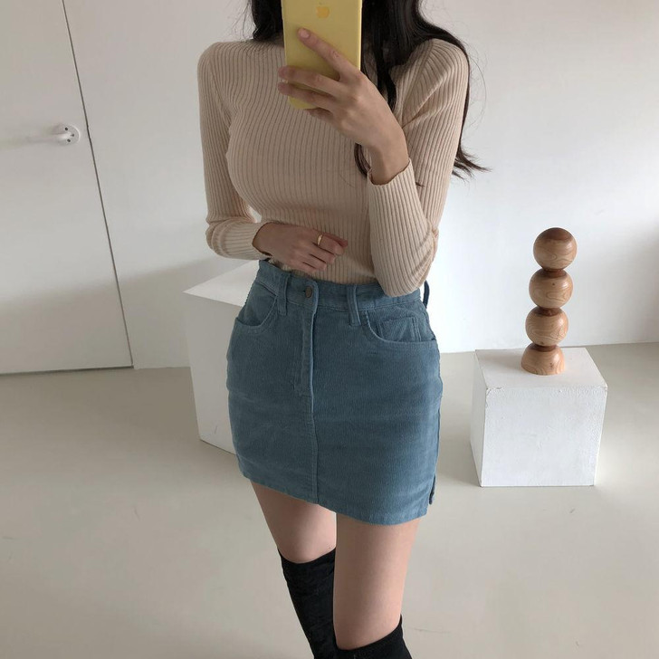 RETRO CORDUROY SEXY SPLIT MINI SKIRT-Cosmique Studio-Aesthetic-Egirl-Grunge-Clothing RETRO CORDUROY SEXY SPLIT MINI SKIRT-Cosmique Studio-Aesthetic-Egirl-Grunge-Clothing