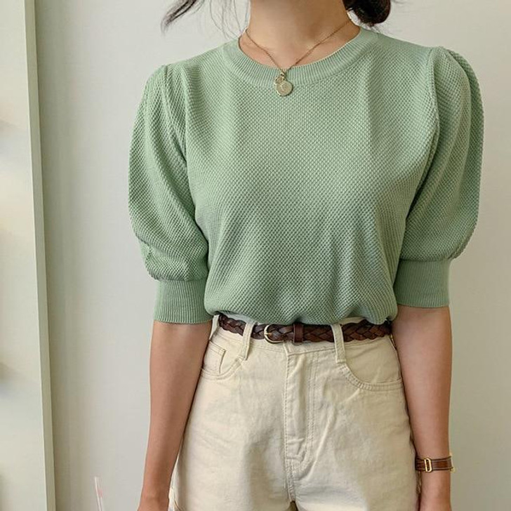 KOREAN RETRO KNITTED PUFF SWEATER-Cosmique Studio-Aesthetic-Egirl-Grunge-Clothing KOREAN RETRO KNITTED PUFF SWEATER-Cosmique Studio-Aesthetic-Egirl-Grunge-Clothing