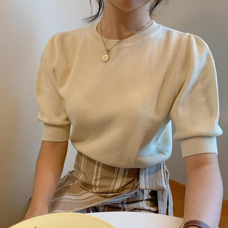 KOREAN RETRO KNITTED PUFF SWEATER-Cosmique Studio-Aesthetic-Egirl-Grunge-Clothing KOREAN RETRO KNITTED PUFF SWEATER-Cosmique Studio-Aesthetic-Egirl-Grunge-Clothing