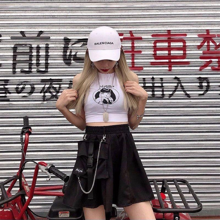 EGIRL PUNK A-LINE POCKET CHAIN MINI SKIRT-Cosmique Studio-Aesthetic-Egirl-Grunge-Clothing EGIRL PUNK A-LINE POCKET CHAIN MINI SKIRT-Cosmique Studio-Aesthetic-Egirl-Grunge-Clothing