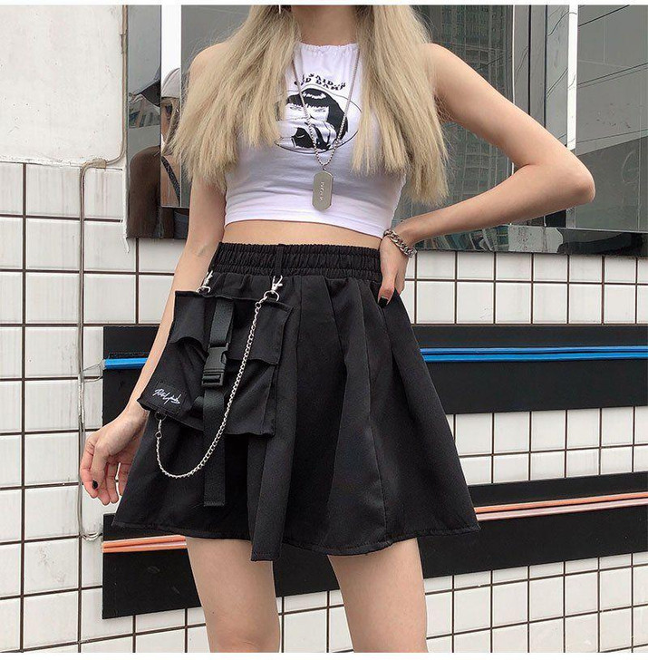 EGIRL PUNK A-LINE POCKET CHAIN MINI SKIRT-Cosmique Studio-Aesthetic-Egirl-Grunge-Clothing EGIRL PUNK A-LINE POCKET CHAIN MINI SKIRT-Cosmique Studio-Aesthetic-Egirl-Grunge-Clothing