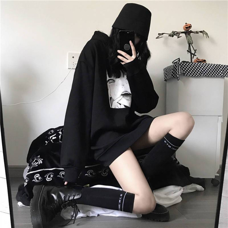 EGIRL ANIME PRINTED EDGY HOODIE-Cosmique Studio-Aesthetic-Egirl-Grunge-Clothing EGIRL ANIME PRINTED EDGY HOODIE-Cosmique Studio-Aesthetic-Egirl-Grunge-Clothing
