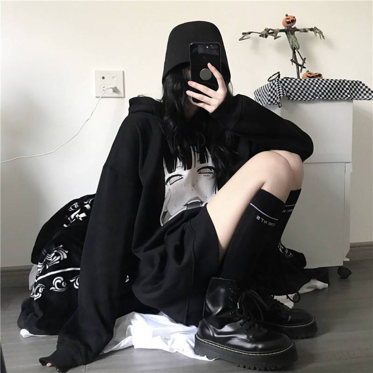 EGIRL ANIME PRINTED EDGY HOODIE-Cosmique Studio-Aesthetic-Egirl-Grunge-Clothing EGIRL ANIME PRINTED EDGY HOODIE-Cosmique Studio-Aesthetic-Egirl-Grunge-Clothing
