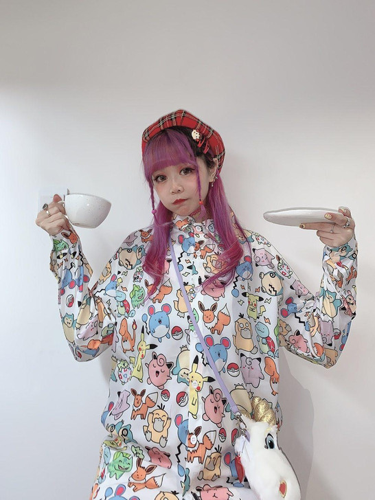KAWAII POKEMON PRINT CHIFFON SHIRT-Cosmique Studio KAWAII POKEMON PRINT CHIFFON SHIRT-Cosmique Studio