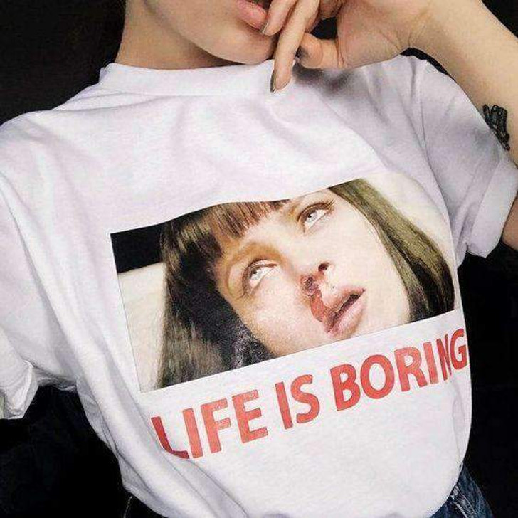 Life is boring white tee with a print of a bored girl Life is boring white tee with a print of a bored girl
