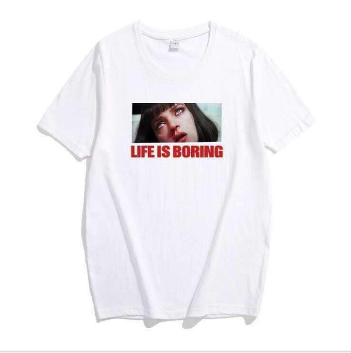 Life is boring white tee with a print of a bored girl Life is boring white tee with a print of a bored girl
