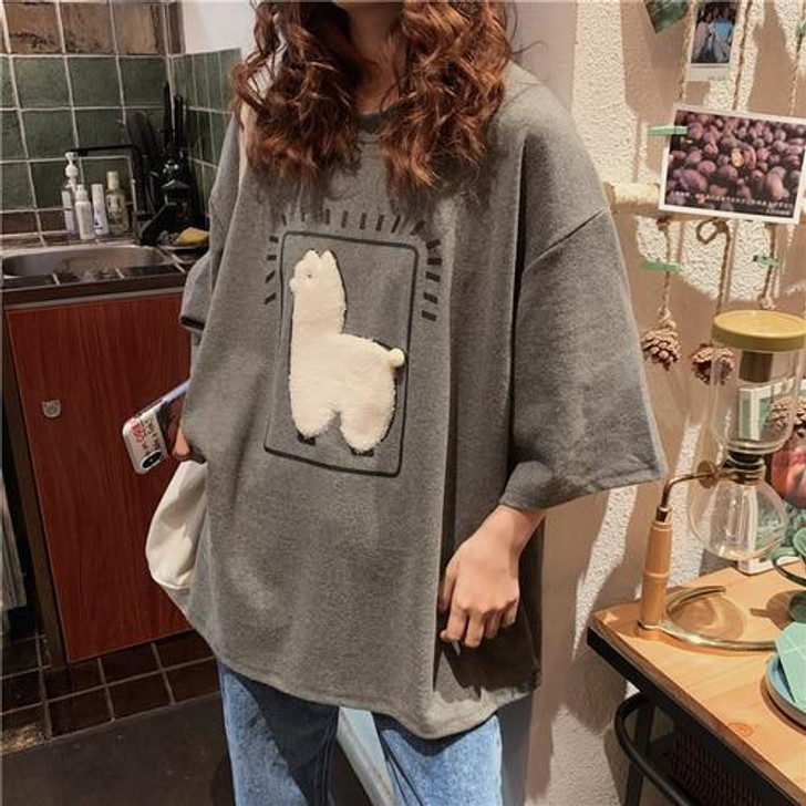 ALPACA ANIMAL PRINTED LOOSE TEE - Cosmique Studio ALPACA ANIMAL PRINTED LOOSE TEE - Cosmique Studio