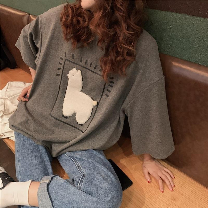 ALPACA ANIMAL PRINTED LOOSE TEE - Cosmique Studio ALPACA ANIMAL PRINTED LOOSE TEE - Cosmique Studio