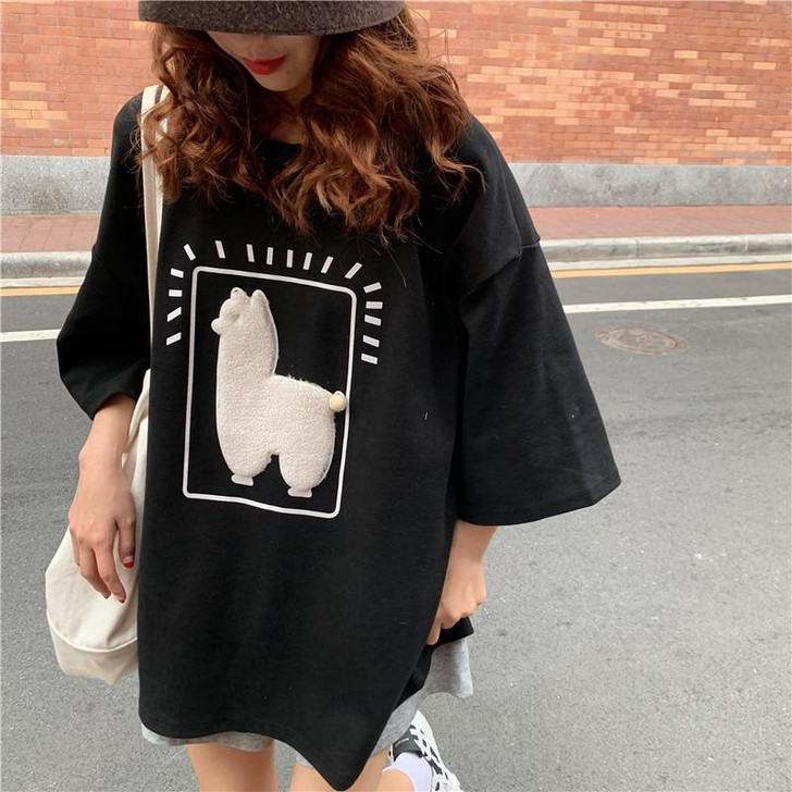ALPACA ANIMAL PRINTED LOOSE TEE - Cosmique Studio ALPACA ANIMAL PRINTED LOOSE TEE - Cosmique Studio